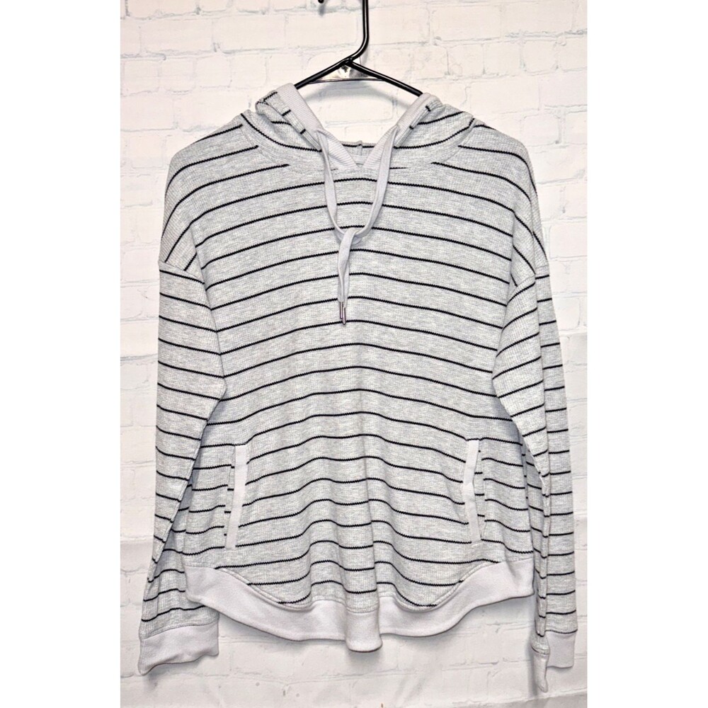 Koolaburra UGG Womens S Cozy Soft Thermal Henley Striped Hoodie Gray Y2K style